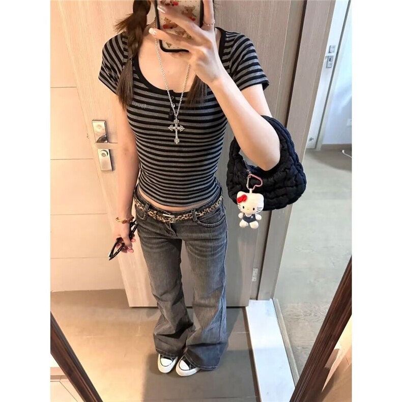 新款t恤女夏季修身显瘦辣妹上衣简约时尚无品牌气质百搭原宿潮流图片