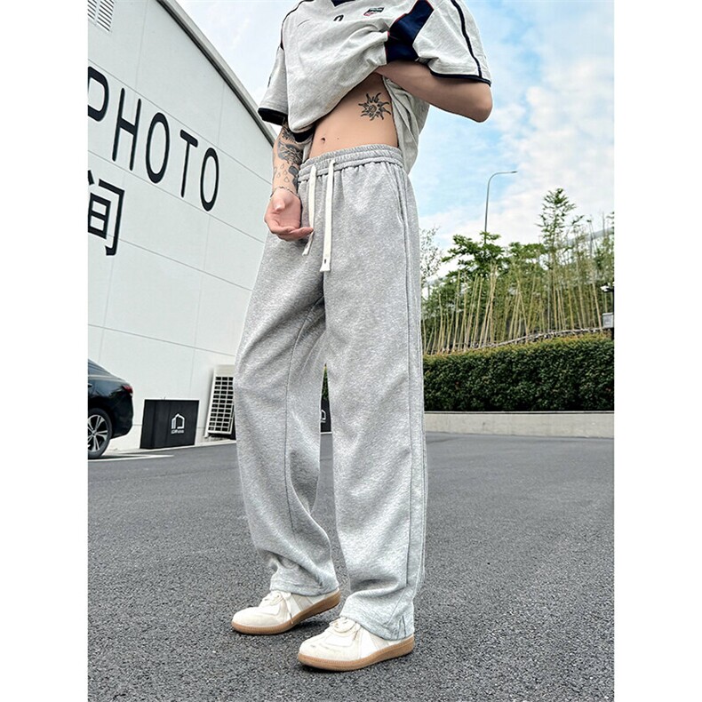 K10033-P35潮牌卫裤男2025新款百搭褶皱宽松直筒休闲长裤,男装休闲裤,电商A178