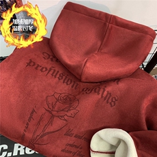 大码450G加绒加厚重磅烧花麂皮绒连帽卫衣JF92JR-P65控88常规P58，男装卫衣，电商A422-1