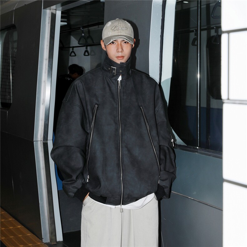 1扎染双拉链大口袋大码M-5XL面层：PU皮夹克JK77867P90控148，男装夹克，星座226-2