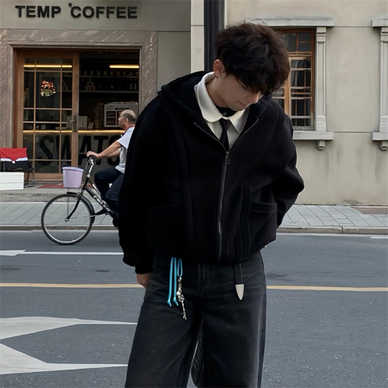 抖音得物高品质二开25秋冬美式重磅宽松结构设计连帽卫衣外套W78,男装卫衣,电商A486