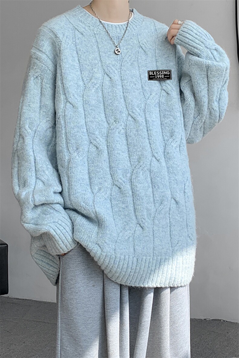 8XL-M圆领毛衣男秋冬慵懒风宽松情侣装麻花针织羊毛衫MY19004P68,男装针织衫/毛衣,电商B312