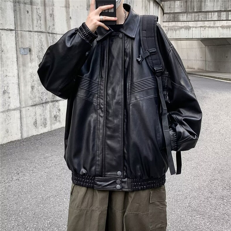 秋冬季新款高级感立领机车皮衣男宽松潮男短款垫肩夹克外套PU902,男装夹克,星座506