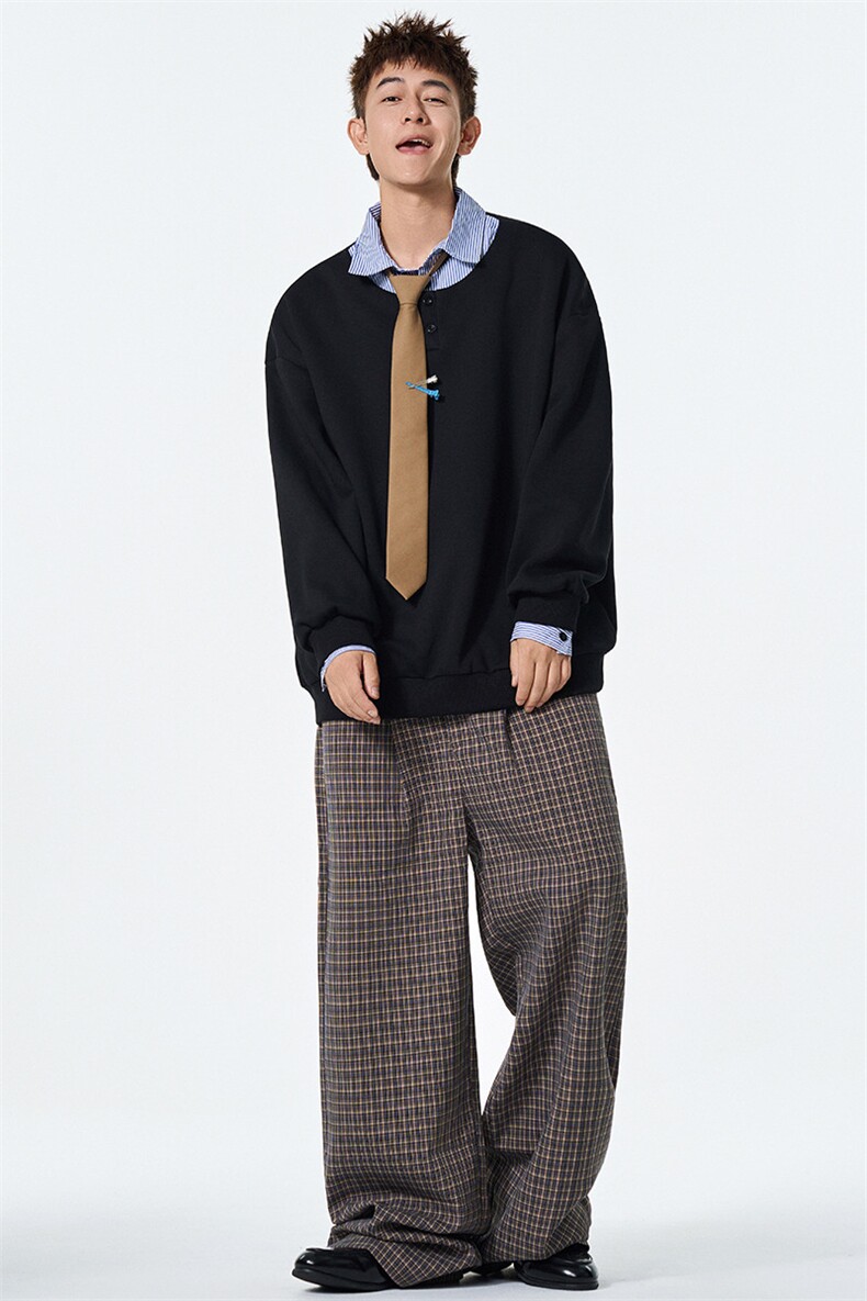 秋季现货假俩件宽松衬衫领套头卫衣男DSA157B-W6712-特P43,男装卫衣,电商A157B