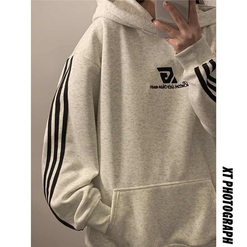 中性风连帽刺绣LOGO字母设计袖子三杠织带卫衣男WY77737P58控78,男装卫衣,星座226-1