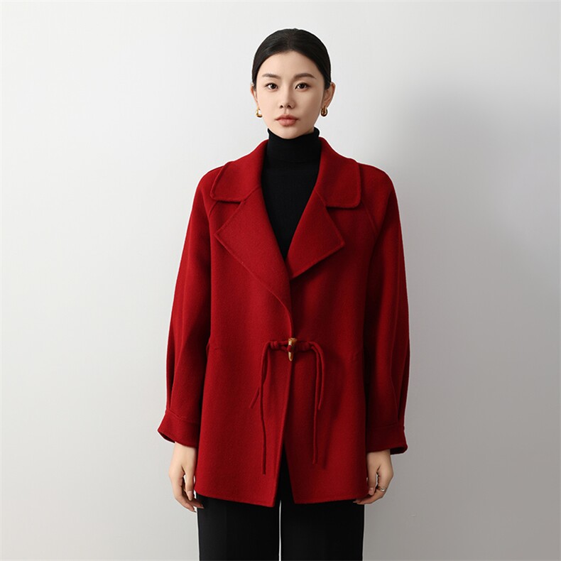 设计款短款双面羊毛大衣女2024秋冬新款双面呢大衣，女装双面呢大衣，众策羊绒