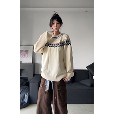 现货A2351P52-圆领软糯毛衣男秋冬穿搭设计感提花针织衫宽松上衣，男装针织衫/毛衣，电商B241