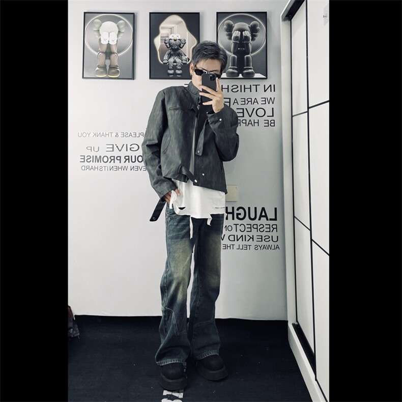 美拉德高街复古棕色机车皮衣外套男小众设计感短款JH188-P88,男装皮衣,星座1109-3