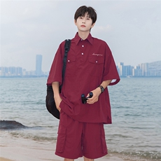 港风24夏款工装大口袋字母小印花翻领套装TPTZ1401P60控99，男装休闲套装，电商A268A