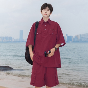 港风 24夏款工装大口袋字母小印花翻领套装 TPTZ1401 P60控99图片