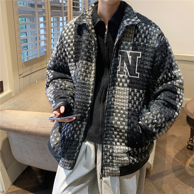 1港风酒店小香风PU皮拼接刺绣潮夹克款棉衣男8807P115控158,男装夹克,星座226-2