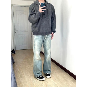 重磅秋冬装北极绒开衫毛衣美式复古休闲慵懒风针织衫加厚连帽外套图片