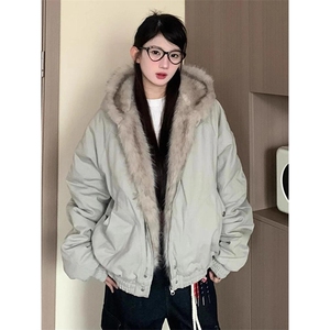 现货高品质美式高街冬季重磅硬挺短款座山雕毛领棉衣男女加厚外套图片