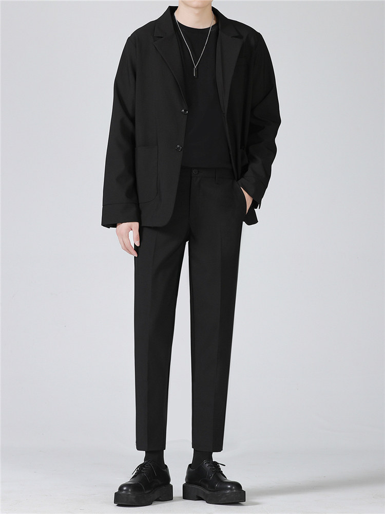 夏季新款宽松坠感西服套装男韩版潮流帅气休闲轻熟风小西装三件套，男装西服套装，星座505-2（原电商A260-1)