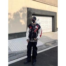 美式嘻哈字母植绒刺绣棒球服男女春季休闲保暖马年外套，男装棉衣，四季星座505