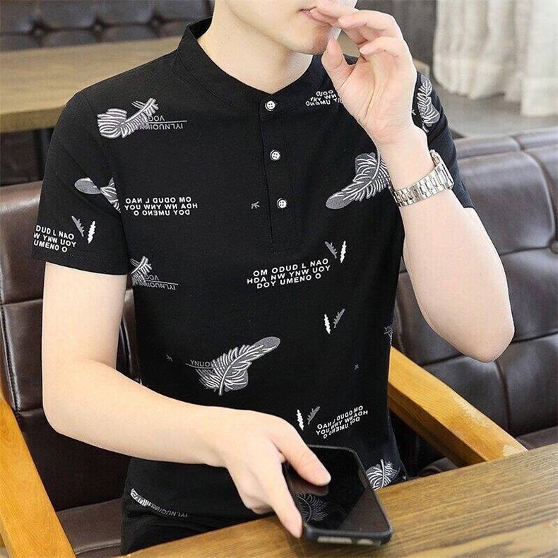 25101-P35春季休闲时尚T恤男短袖打底衫商务休闲修身立领POLO衫,男装T恤,电商D310B-1
