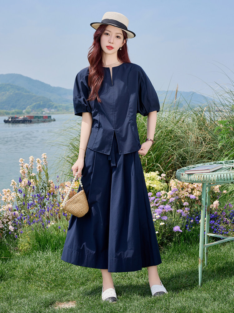 欧货简约高级感时尚套装2026夏新款女流行减龄修身显瘦九分阔腿裤,女装套装/套裙,水衣源