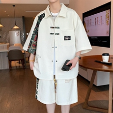 TZ2029特60男士短袖衬衫套装2025春夏季青少年学生休闲套装，男装衬衫，电商A247