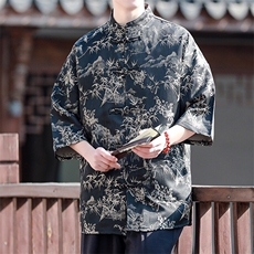 现货新中式盘扣立领风衬衫T恤中袖T2561-P65控89，男装T恤，电商A021