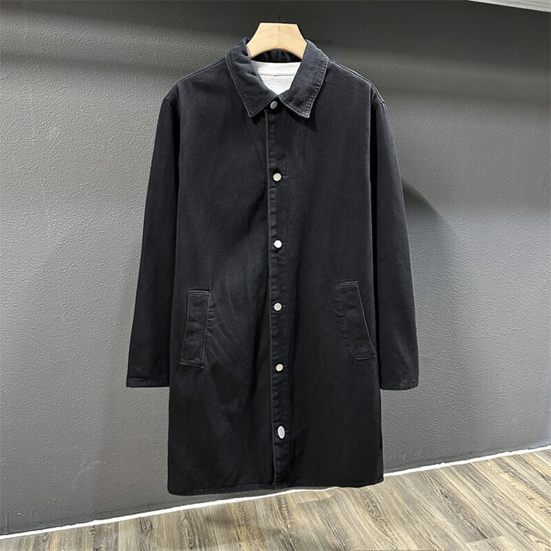 F636-P75M-5XL控108现货加绒网格长款牛仔风衣大码网格,男装风衣,星座103A