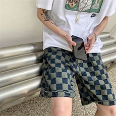 港风ins复古格子牛仔短裤男潮牌宽松五分裤夏季休闲中裤GD35-P39，男装牛仔裤，星座1008