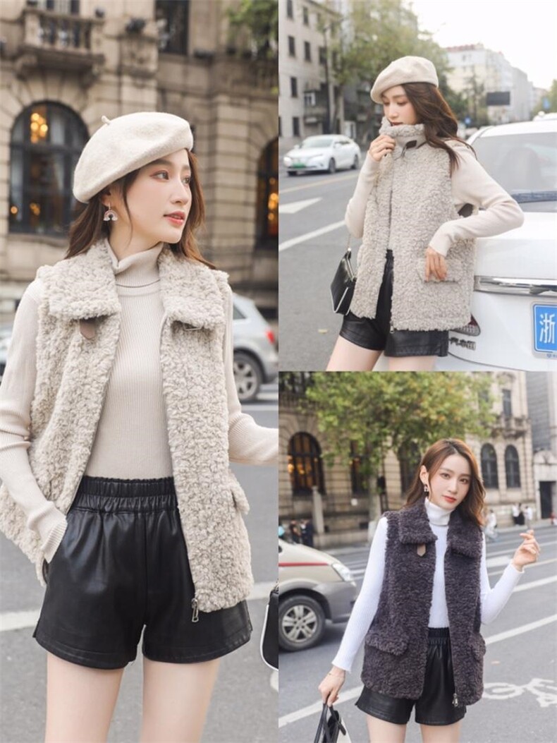 皮毛一体马甲，女装马甲，秋莎明月