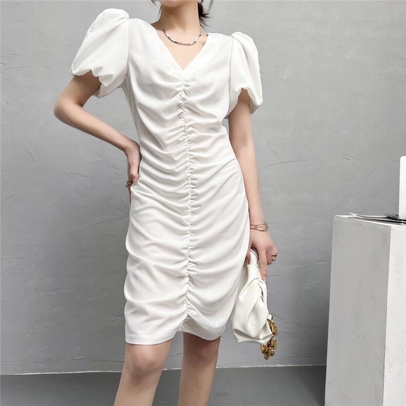 2022新款法式复古泡泡袖不显肩宽，很好的修饰手臂线条时尚连,女装其它,序儿