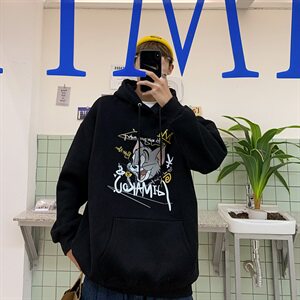 WY08-P48    秋冬汤姆猫印花卫衣男连帽休闲宽松大码套头外套图片