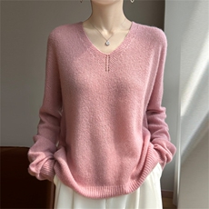 2025年秋季新款一线落肩针织圆领女士上衣时尚休闲通勤百搭，女装针织衫/毛衣，多娇羊绒