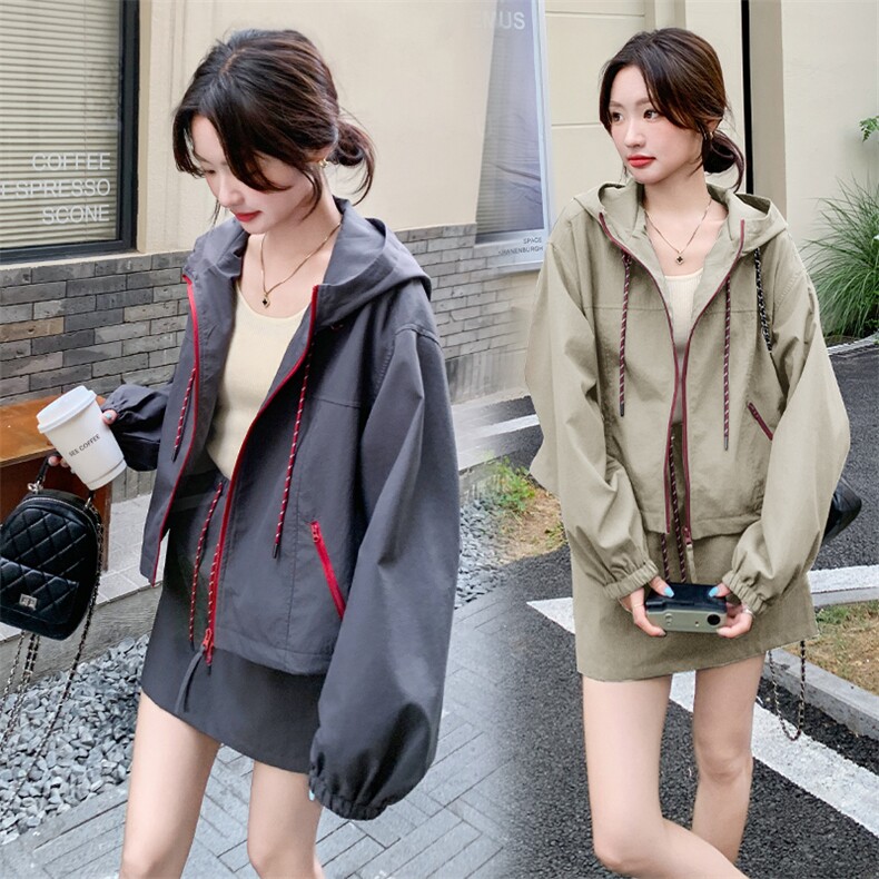 韩版时尚休闲连帽外套套装女2025春秋季新款显瘦运动半身裙两件套,女装套装/套裙,韩蜜菓