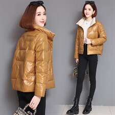 羽绒棉服女短款时尚亮面棉衣冬新款小个子立领百搭轻薄小棉袄外套，女装棉衣/棉服，婷思杰（原婷想服饰）