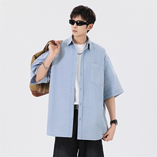 短袖衬衫纯棉夏季五分袖港风潮牌休闲衬衣服A436-0628-P4869，男装衬衫，电商A436