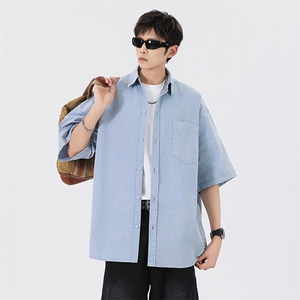 短袖衬衫纯棉夏季五分袖港风潮牌休闲衬衣服 A436-0628-P4869图片