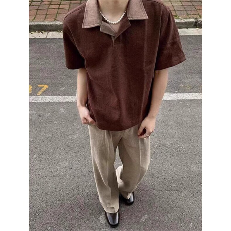翻领短袖polo衫男潮牌夏季t恤韩版修身潮流2025新款百搭体恤上衣,男装T恤,四季星座505
