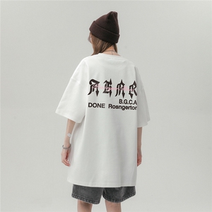 中性风新款夏季时尚百搭宽松字母印花100棉短袖T恤T1175P25控38图片