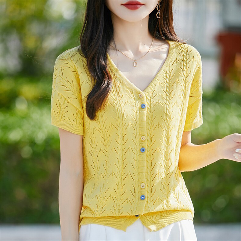 夏季新款简约纯棉镂空开衫女宽松百搭显瘦时尚休闲上衣,针织衫/毛衣,斯美雅电商供货