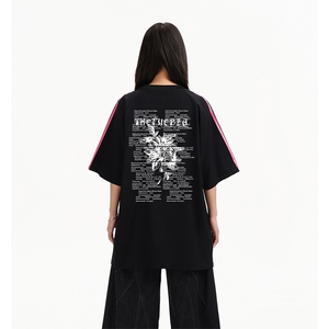 抖音得物高品质二开240克宽松纯棉美式潮牌三条杠织带短袖T恤图片