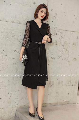 蕾丝拼接连衣裙，女装连衣裙，莲佳妮