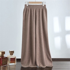 2025秋冬女士花苞山羊绒松紧腰时尚宽松休闲直筒阔腿裤外穿针织裤，女装休闲裤，达齐羊绒