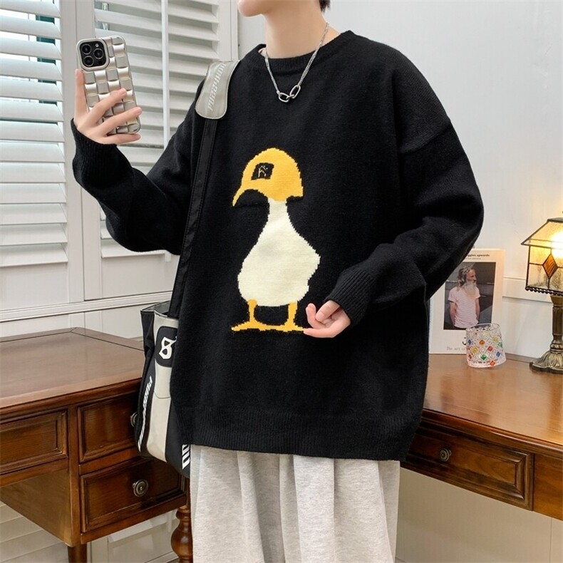 83931-P55毛衣男冬季加厚圆领青少年学生小鸭子宽松大码慵懒风,男装针织衫/毛衣,电商D310B