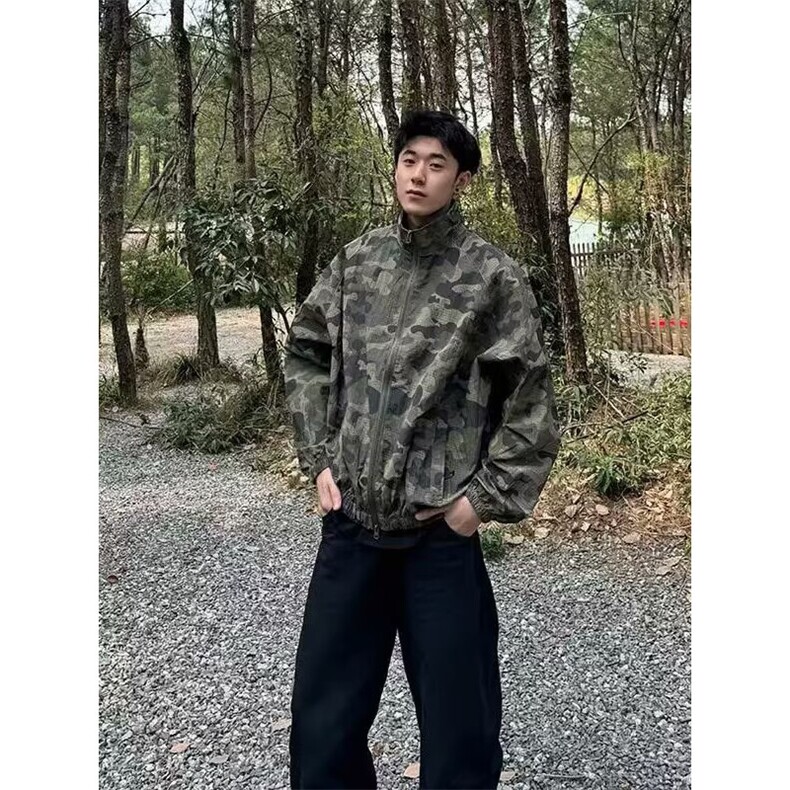 新款潮流无品牌文艺百搭ins原宿军绿色速干运动迷彩防晒衣外套男,男装防晒衣,星座506A