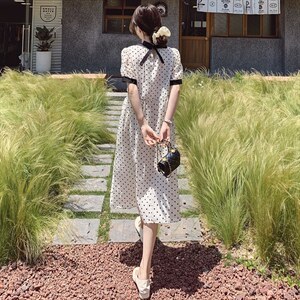 法式雪纺波点连衣裙女夏2025新款小香风宽松减龄仙女气质温柔长裙图片