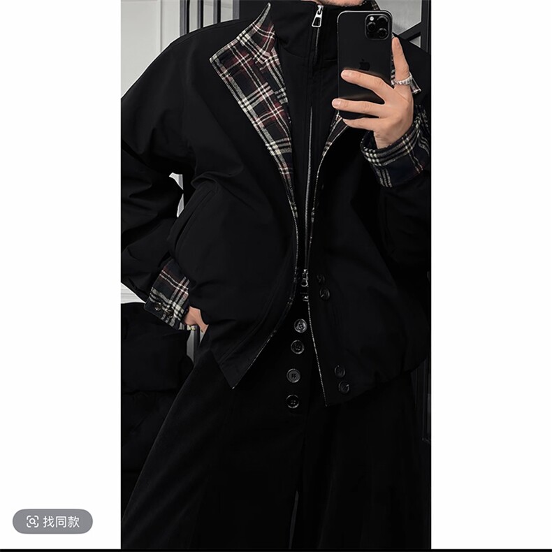 直播秋冬休闲格子拼接立领棉衣保暖棉服男M212-P155(网图）,男装棉衣,电商B267
