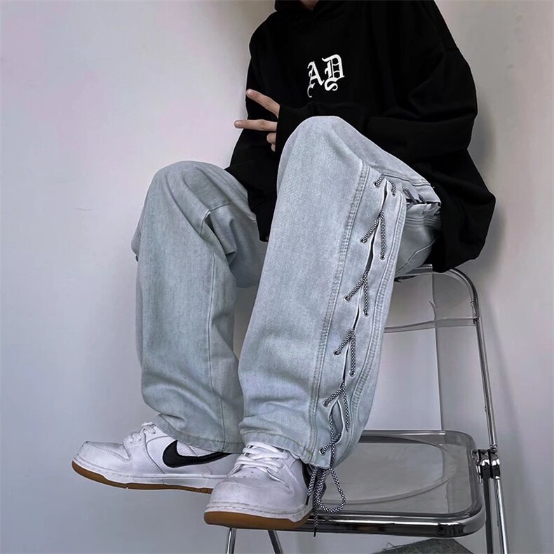 hiphop炸街裤子高街ins潮男美式牛仔裤设计感小众阔腿裤CN340-p52,男装牛仔裤,星座1008