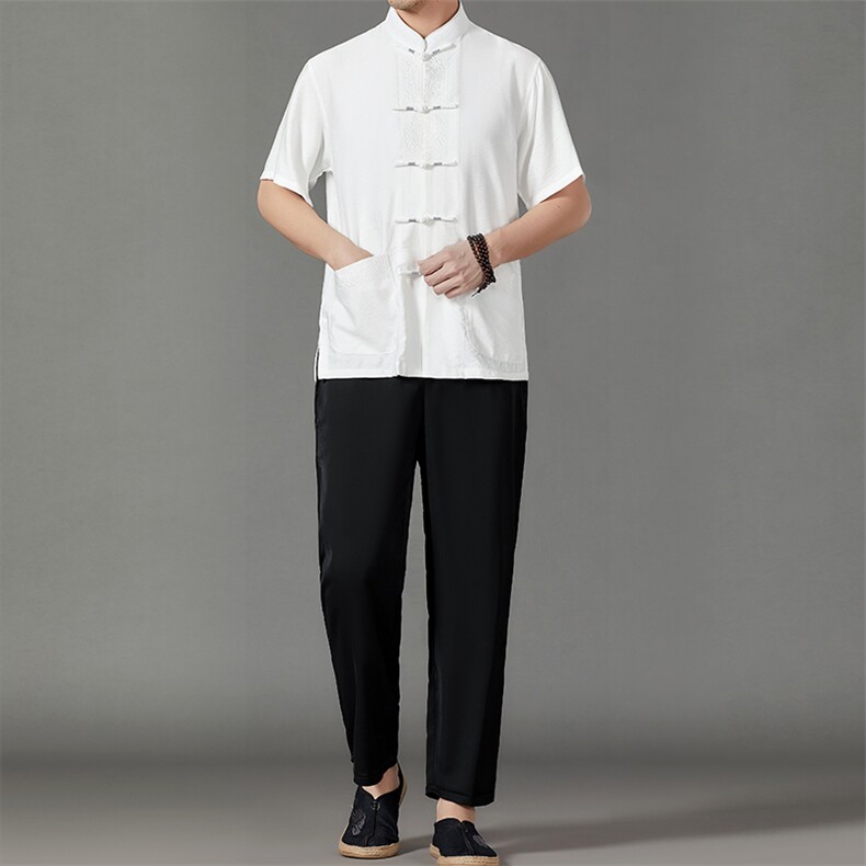 2026夏季薄款高端风冰丝短袖衬衫套装唐装汉服HL23811-P120,男装休闲套装,星座1105-3