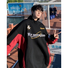 港风秋款男半高领卫衣字母刺绣三条杠拼色长袖夹克外套WY30P45，男装夹克，星座1013-1