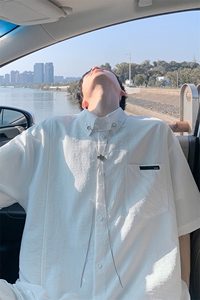 特批P28无差价夏季潮牌高级感挂链男大码慵懒痞帅短袖衬衫CD5511图片