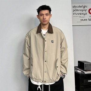 647-P67日系复古撞色翻领外套男春秋季潮牌vintage宽松休闲