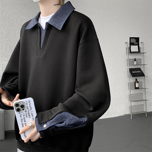 8XL-M 美式拼接新款翻领高级感衬衫领运动上衣长袖卫衣男WY26P68图片