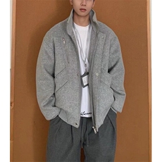 简约浅灰色立领加棉保暖毛呢棉服外套ins慵懒时尚日系HT144，男装毛呢大衣，星座1116A（原606A-3）